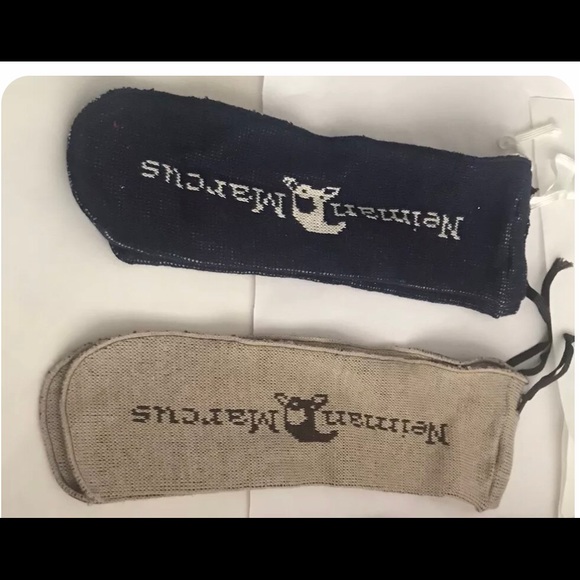 New Neiman Marcus Knit Shoe Bags Travel Beige Blue - Picture 16 of 16